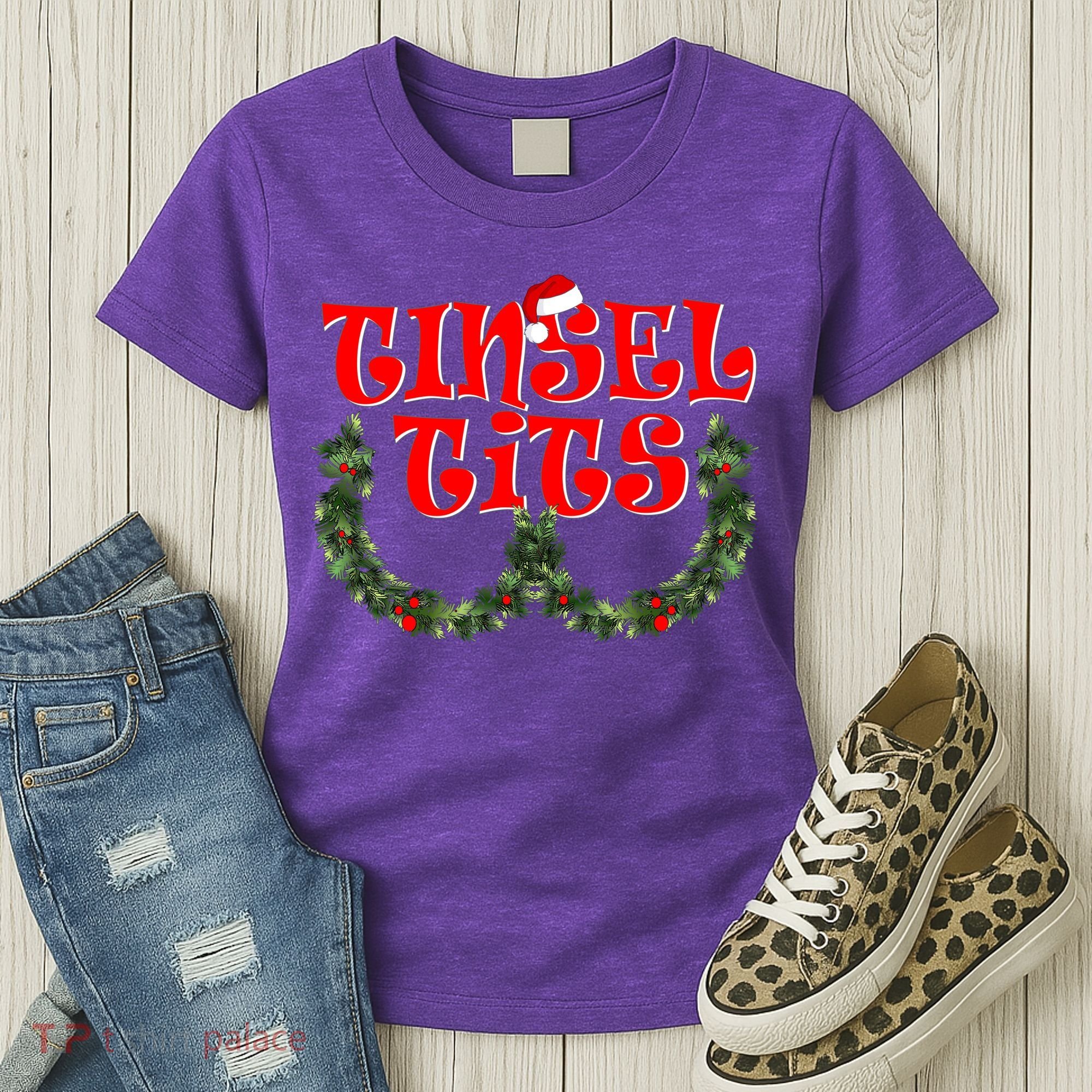 Funny Christmas Tinsel Tits Matching Couples Shirts Women's T-Shirt
