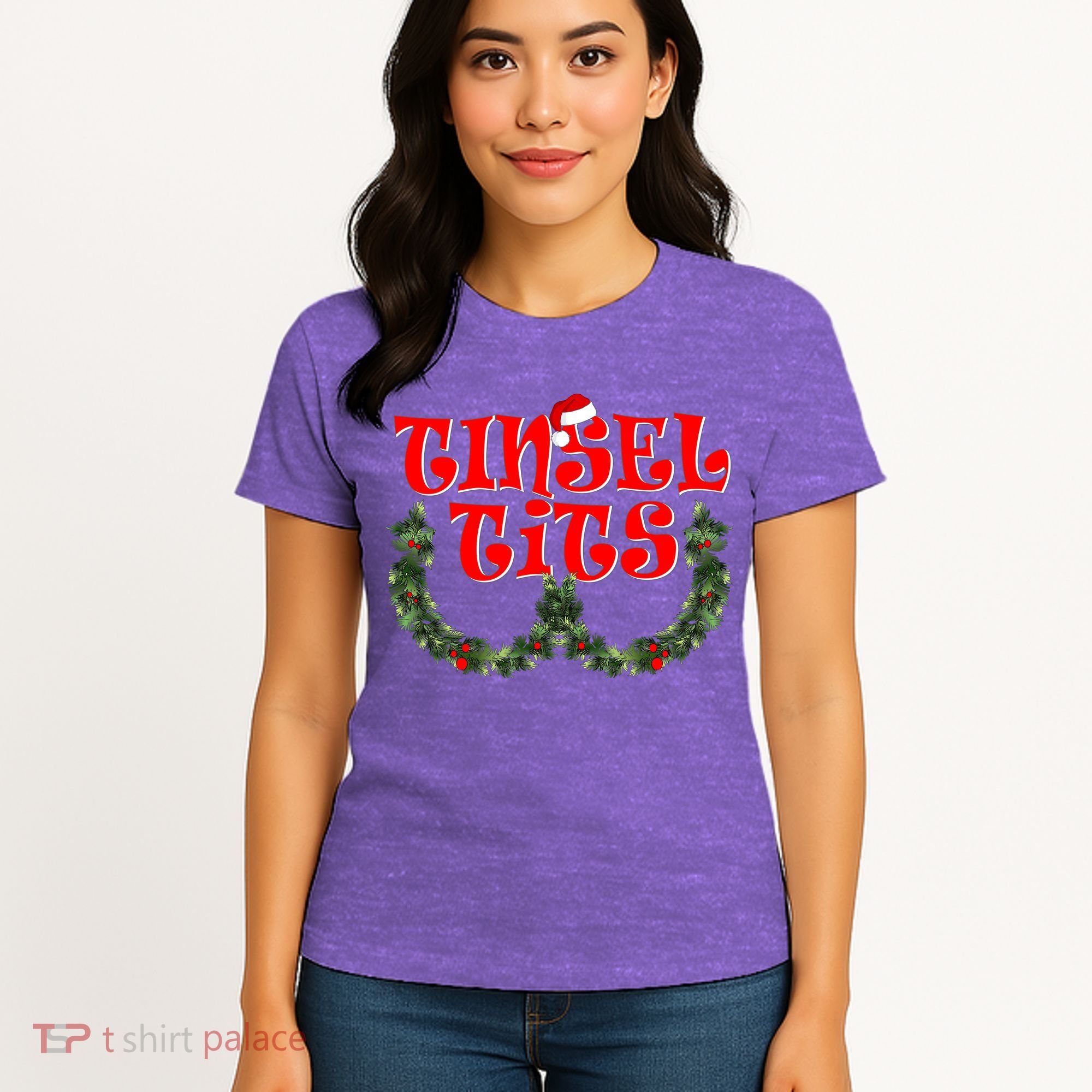 Funny Christmas Tinsel Tits Matching Couples Shirts Women's T-Shirt