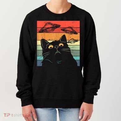 Funny Cat Tee, Galaxy Cat Spaceship Alien Cat UFO Women's Sweatshirt