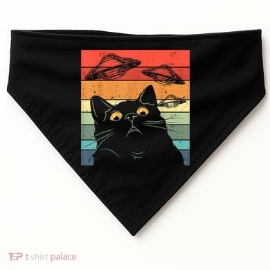 Funny Cat Tee, Galaxy Cat Spaceship Alien Cat UFO USA-Made Doggie Bandana