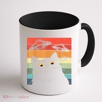 Funny Cat Tee, Galaxy Cat Spaceship Alien Cat UFO Coffee Mug thumb 1