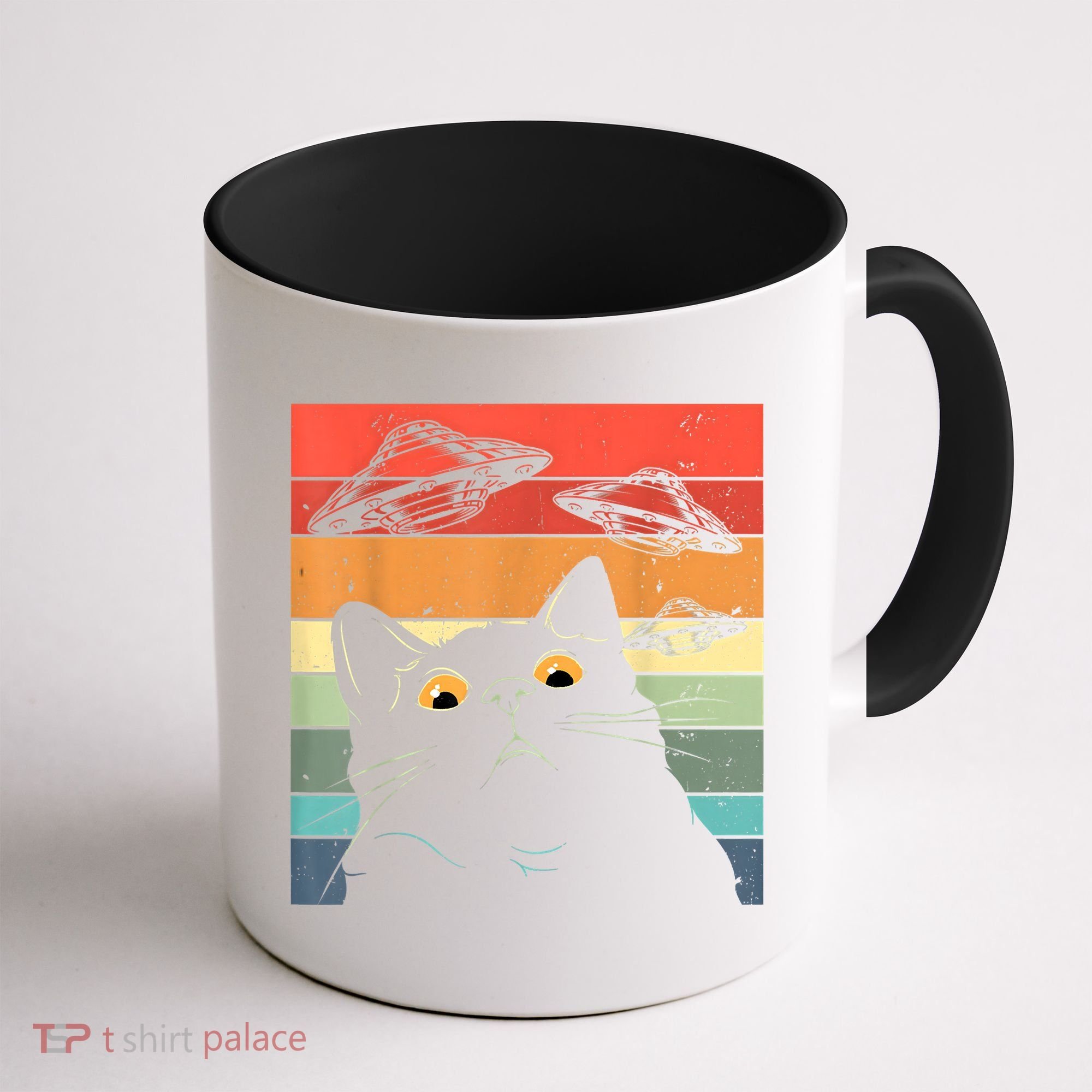 Funny Cat Tee, Galaxy Cat Spaceship Alien Cat UFO Coffee Mug