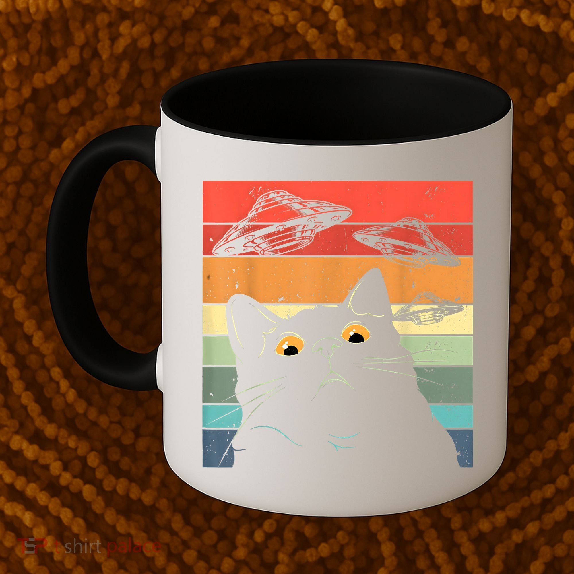 Funny Cat Tee, Galaxy Cat Spaceship Alien Cat UFO Coffee Mug