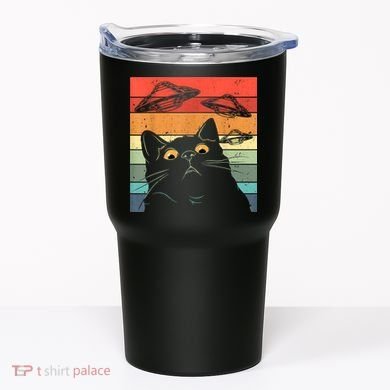 Funny Cat Tee, Galaxy Cat Spaceship Alien Cat UFO Tumbler