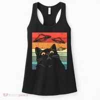 Funny Cat Tee, Galaxy Cat Spaceship Alien Cat UFO Women's Tank Top thumb 0
