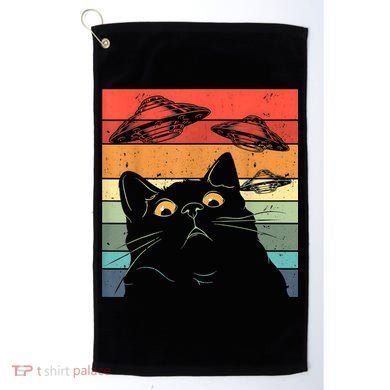 Funny Cat Tee, Galaxy Cat Spaceship Alien Cat UFO Golf Towel