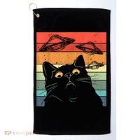 Funny Cat Tee, Galaxy Cat Spaceship Alien Cat UFO Golf Towel thumb 0