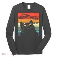 Funny Cat Tee, Galaxy Cat Spaceship Alien Cat UFO Long Sleeve Shirt thumb 0