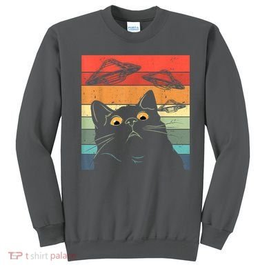 Funny Cat Tee, Galaxy Cat Spaceship Alien Cat UFO Sweatshirt