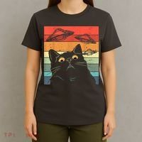 Funny Cat Tee, Galaxy Cat Spaceship Alien Cat UFO T-Shirt thumb 4