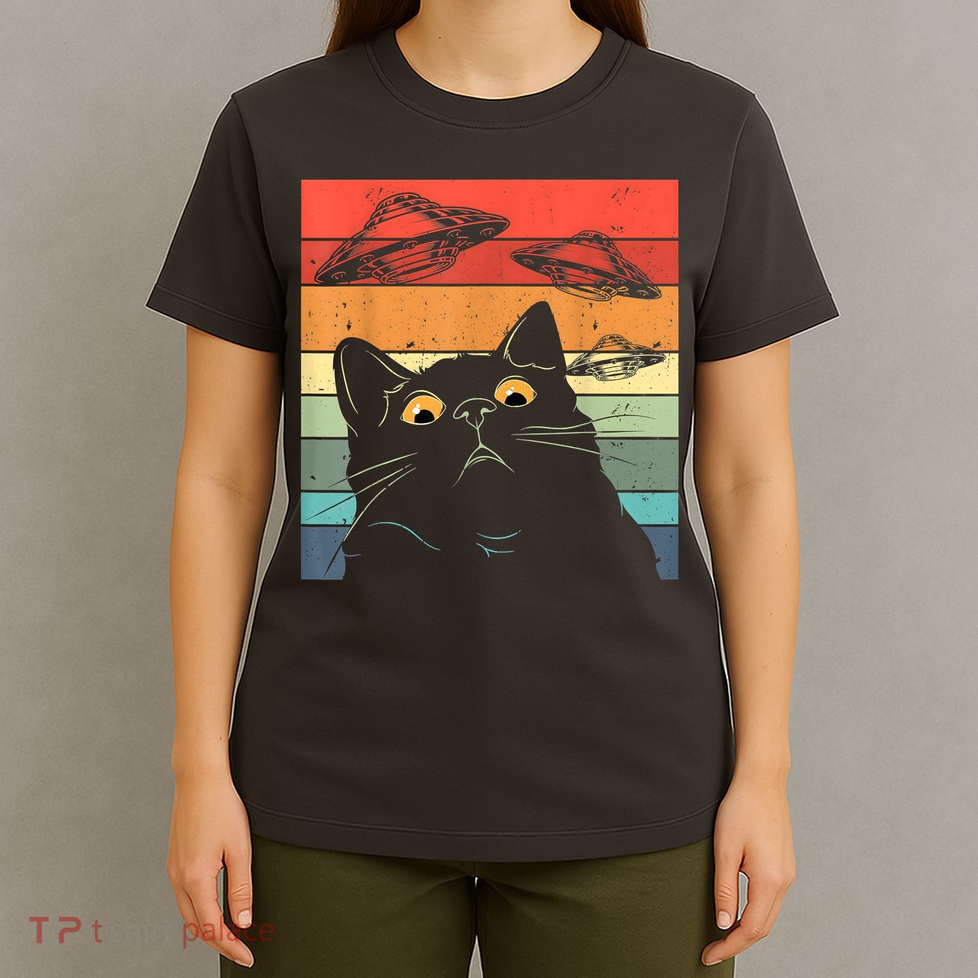 Funny Cat Tee, Galaxy Cat Spaceship Alien Cat UFO T-Shirt