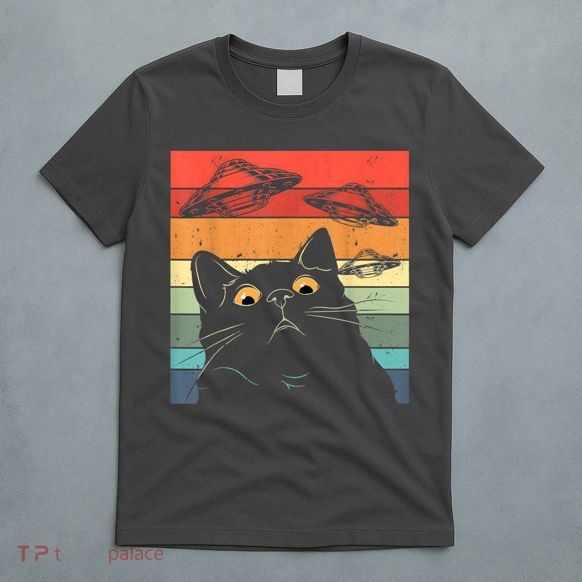 Funny Cat Tee, Galaxy Cat Spaceship Alien Cat UFO T-Shirt