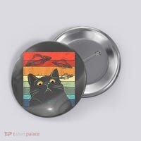 Funny Cat Tee, Galaxy Cat Spaceship Alien Cat UFO Button thumb 0