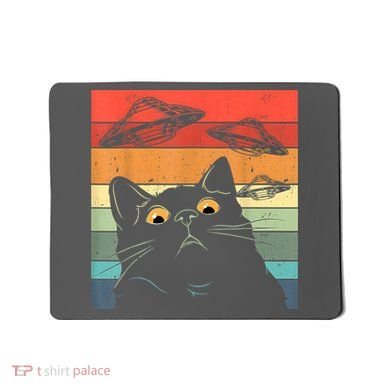 Funny Cat Tee, Galaxy Cat Spaceship Alien Cat UFO Mousepad
