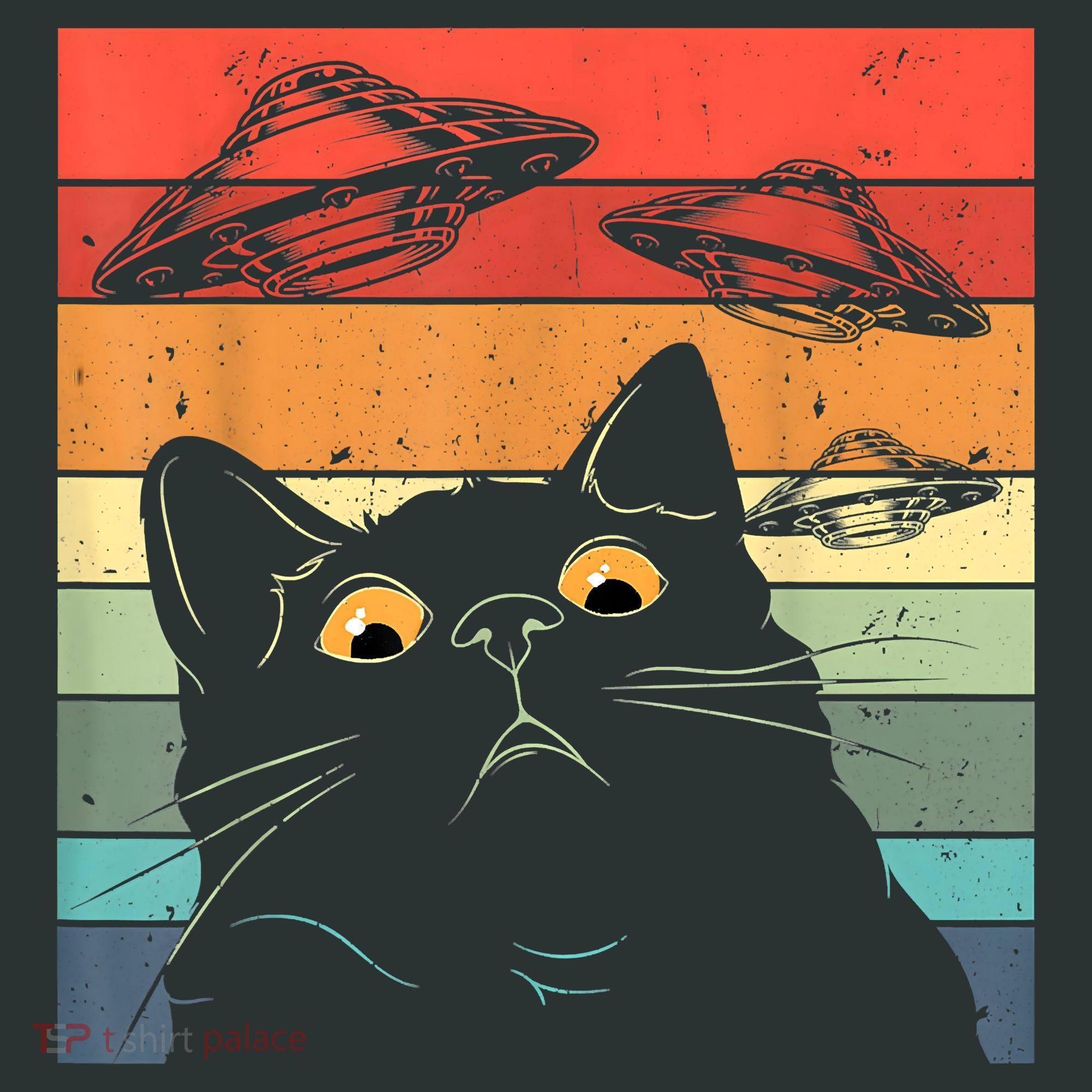 Funny Cat Tee, Galaxy Cat Spaceship Alien Cat UFO Mousepad