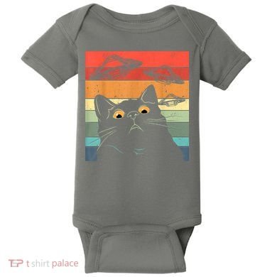 Funny Cat Tee, Galaxy Cat Spaceship Alien Cat UFO Baby Bodysuit