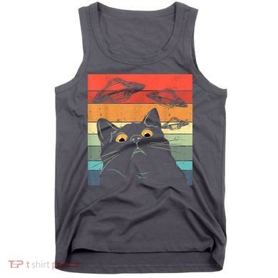 Funny Cat Tee, Galaxy Cat Spaceship Alien Cat UFO Tank Top