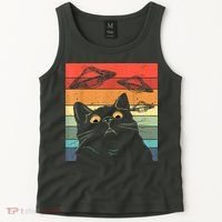 Funny Cat Tee, Galaxy Cat Spaceship Alien Cat UFO Tank Top thumb 2