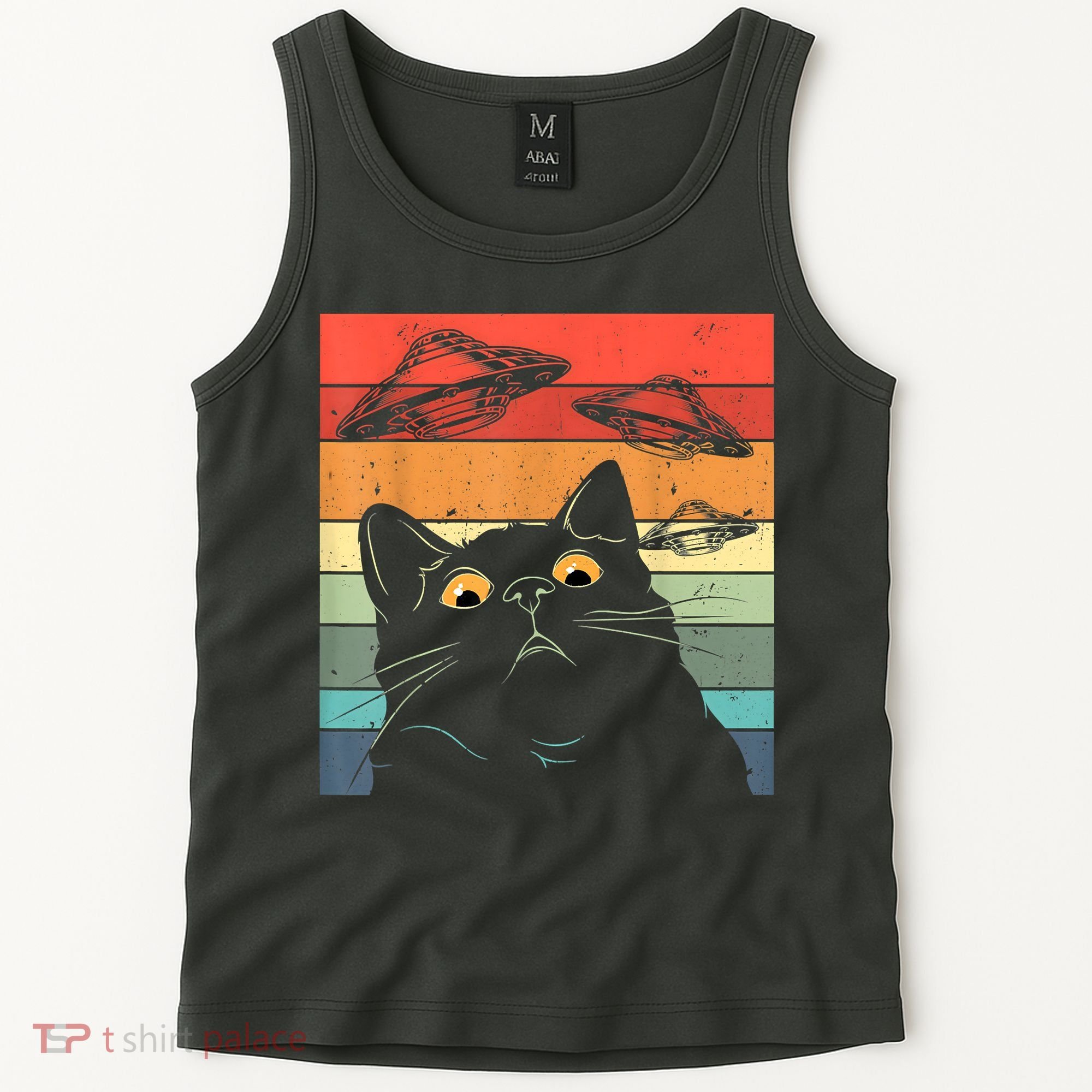 Funny Cat Tee, Galaxy Cat Spaceship Alien Cat UFO Tank Top