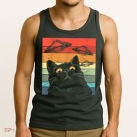 Funny Cat Tee, Galaxy Cat Spaceship Alien Cat UFO Tank Top thumb 3