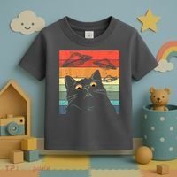 Funny Cat Tee, Galaxy Cat Spaceship Alien Cat UFO Toddler T-Shirt thumb 3