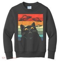 Funny Cat Tee, Galaxy Cat Spaceship Alien Cat UFO Kids Sweatshirt thumb 0