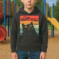 Funny Cat Tee, Galaxy Cat Spaceship Alien Cat UFO Kids Hoodie thumb 2