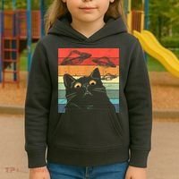 Funny Cat Tee, Galaxy Cat Spaceship Alien Cat UFO Kids Hoodie thumb 3