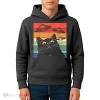 Funny Cat Tee, Galaxy Cat Spaceship Alien Cat UFO Kids Hoodie thumb 4