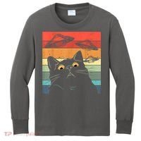 Funny Cat Tee, Galaxy Cat Spaceship Alien Cat UFO Kids Long Sleeve Shirt thumb 0
