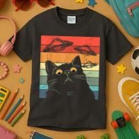 Funny Cat Tee, Galaxy Cat Spaceship Alien Cat UFO Kids T-Shirt thumb 3