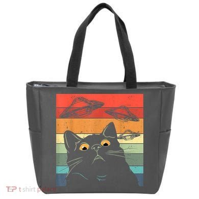 Funny Cat Tee, Galaxy Cat Spaceship Alien Cat UFO Tote Bag
