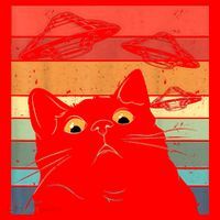 Funny Cat Tee, Galaxy Cat Spaceship Alien Cat UFO Santa Hat thumb 1