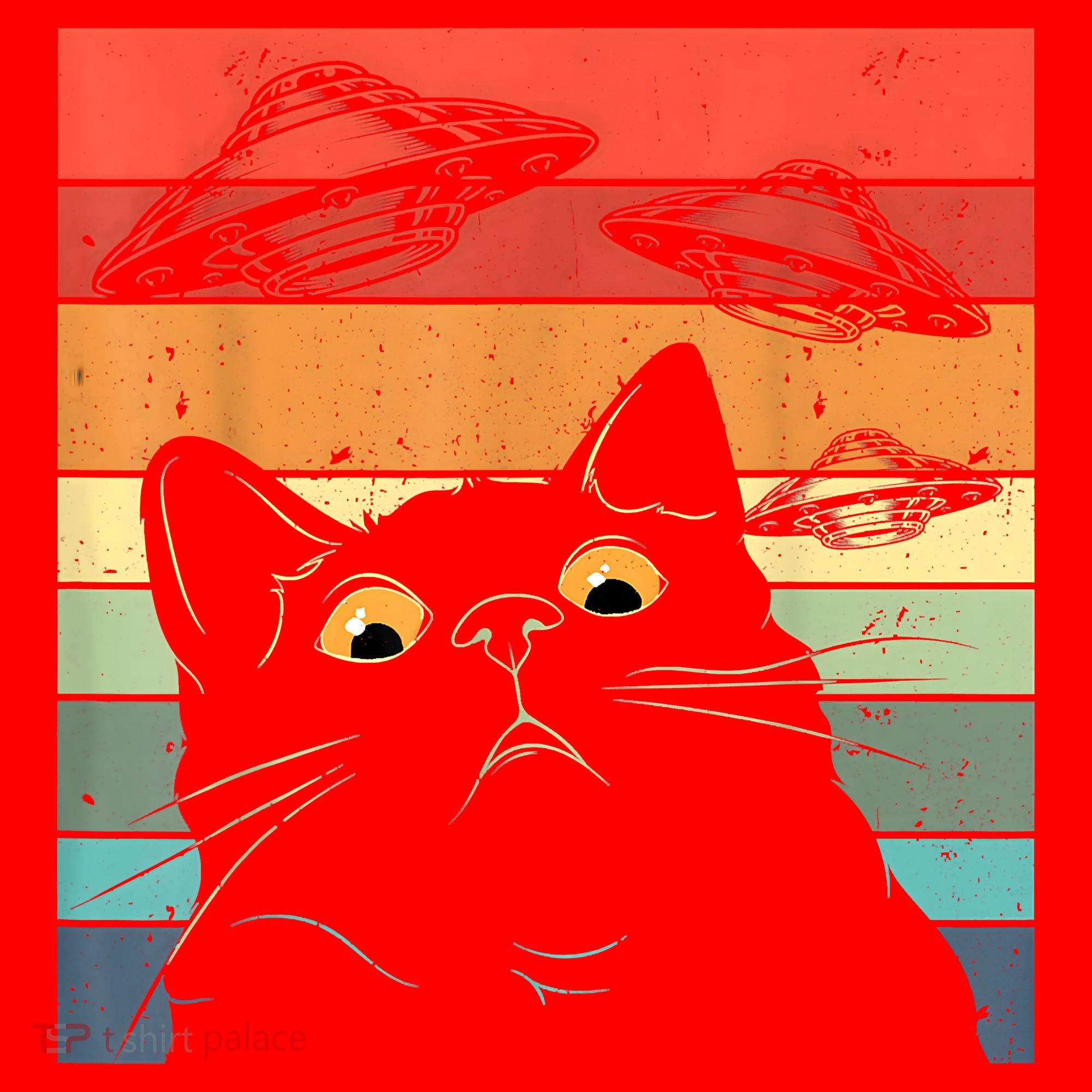 Funny Cat Tee, Galaxy Cat Spaceship Alien Cat UFO Santa Hat
