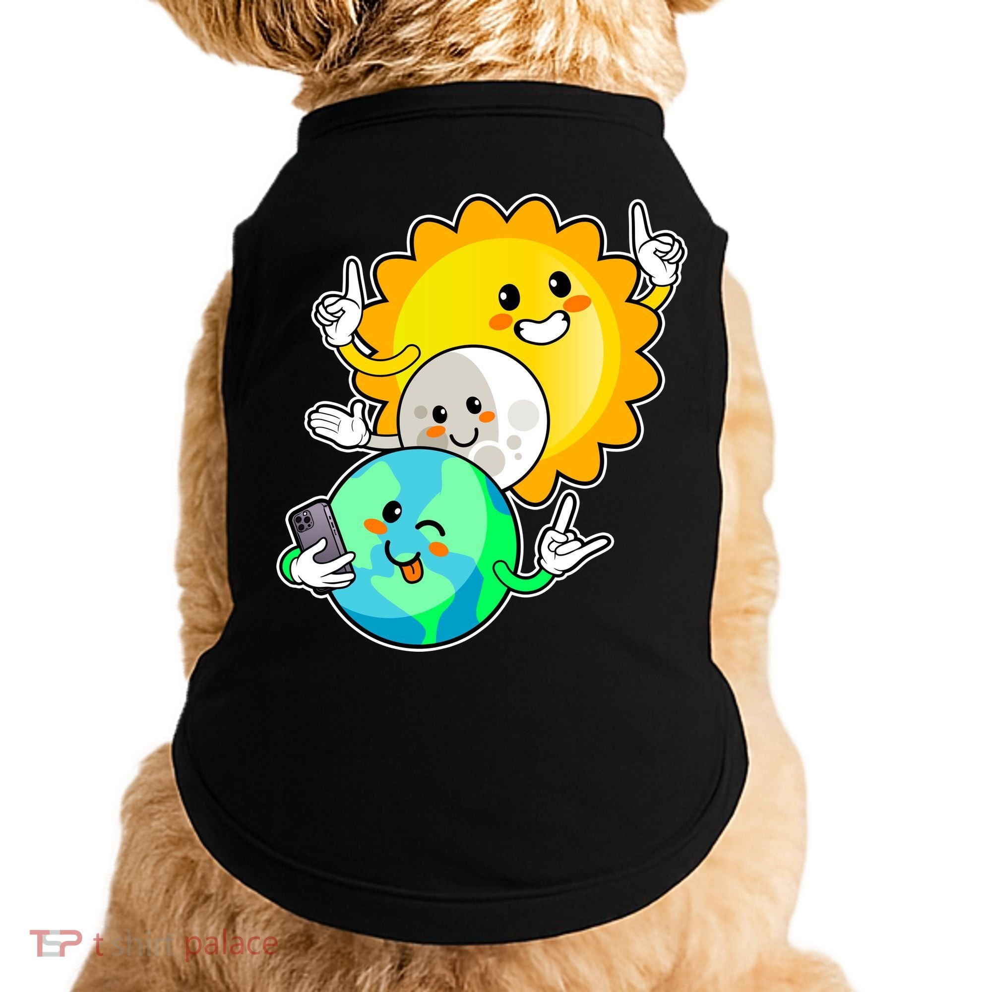 Funny Cute Total Solar Eclipse Earth Moon Sun Selfie Doggie Tank