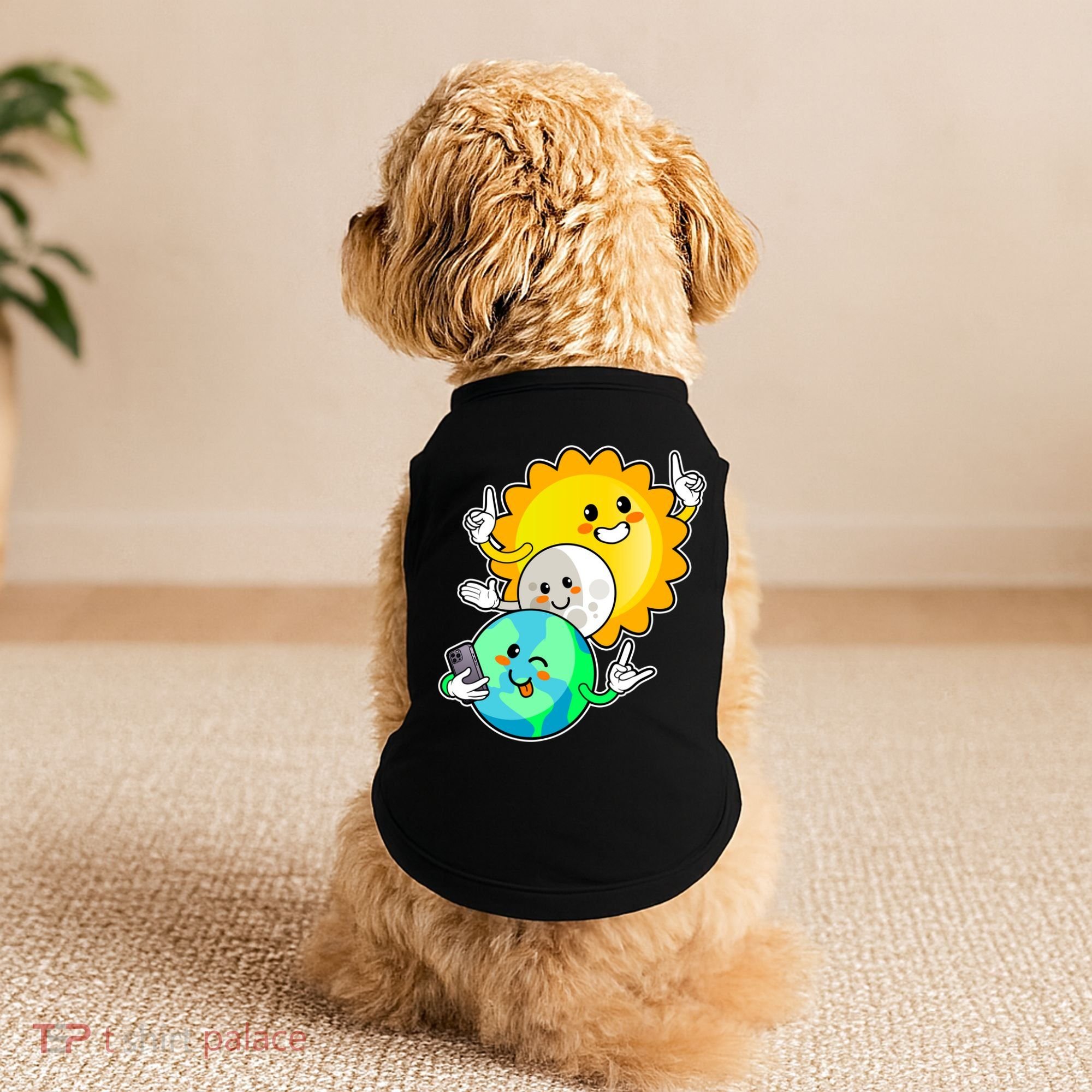 Funny Cute Total Solar Eclipse Earth Moon Sun Selfie Doggie Tank