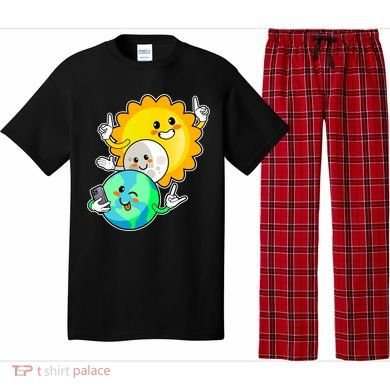 Funny Cute Total Solar Eclipse Earth Moon Sun Selfie Pajama Set