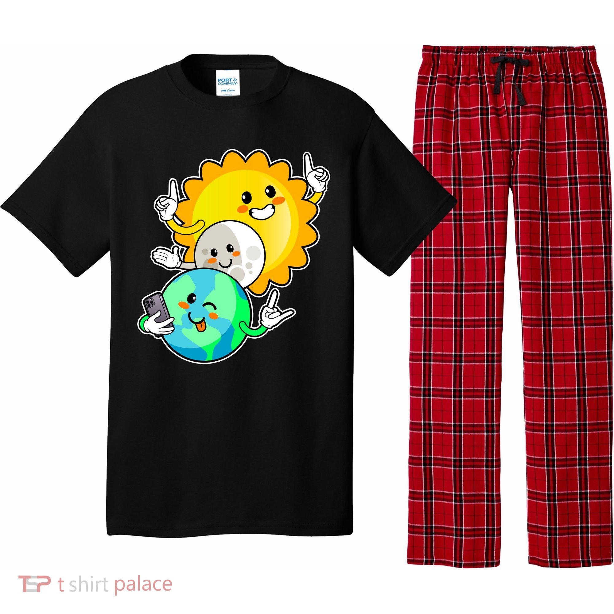 Funny Cute Total Solar Eclipse Earth Moon Sun Selfie Pajama Set