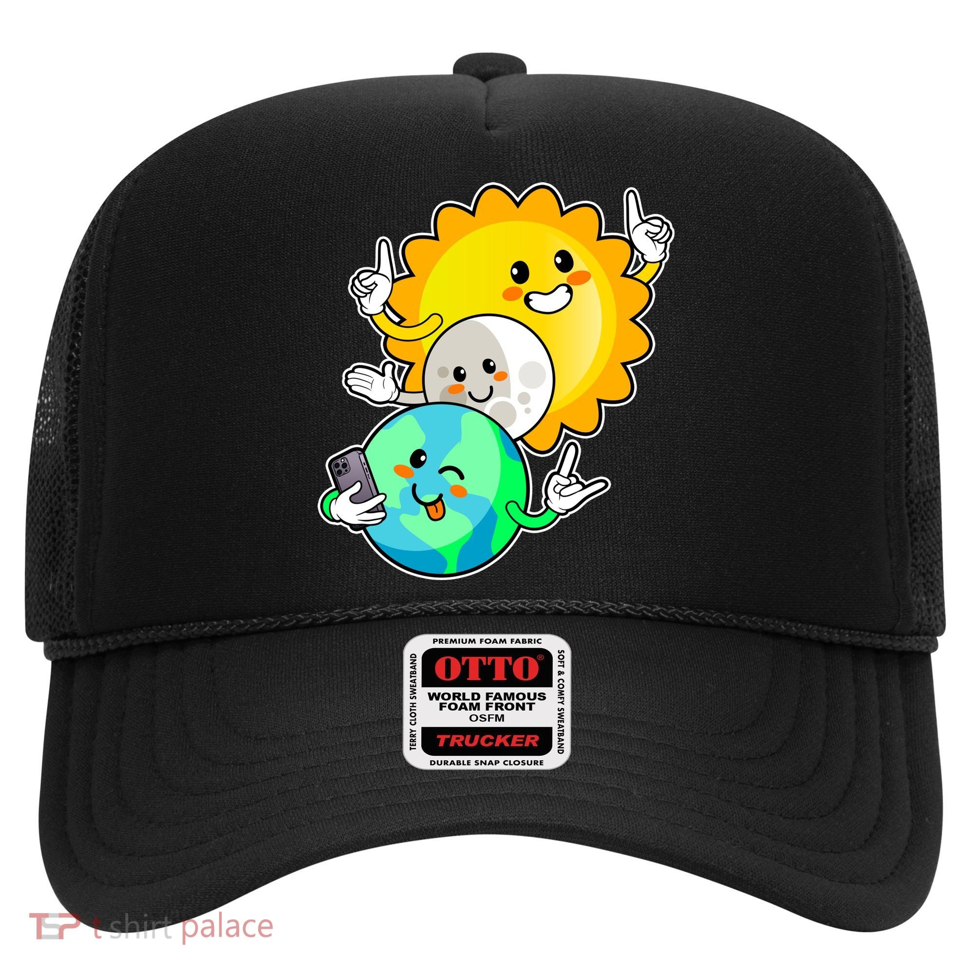 Funny Cute Total Solar Eclipse Earth Moon Sun Selfie Hat