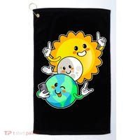 Funny Cute Total Solar Eclipse Earth Moon Sun Selfie Golf Towel thumb 0