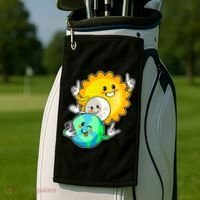 Funny Cute Total Solar Eclipse Earth Moon Sun Selfie Golf Towel thumb 2