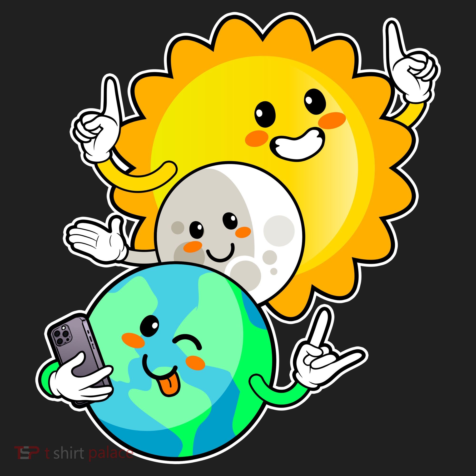 Funny Cute Total Solar Eclipse Earth Moon Sun Selfie Golf Towel