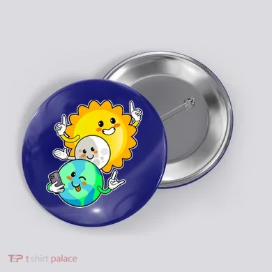 Funny Cute Total Solar Eclipse Earth Moon Sun Selfie Button