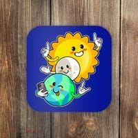 Funny Cute Total Solar Eclipse Earth Moon Sun Selfie Coaster thumb 0