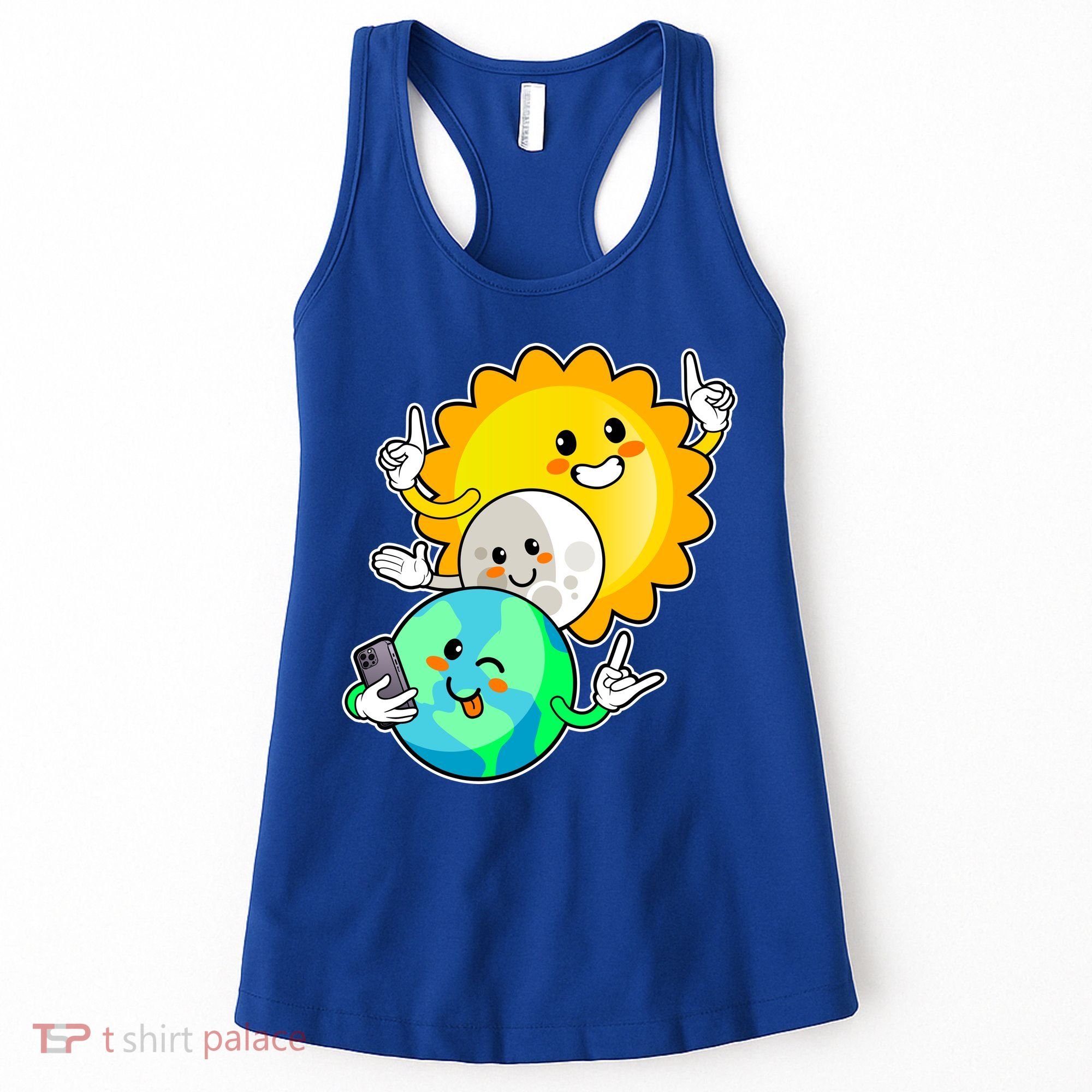 Funny Cute Total Solar Eclipse Earth Moon Sun Selfie Women's Tank Top