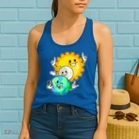 Funny Cute Total Solar Eclipse Earth Moon Sun Selfie Women's Tank Top thumb 2