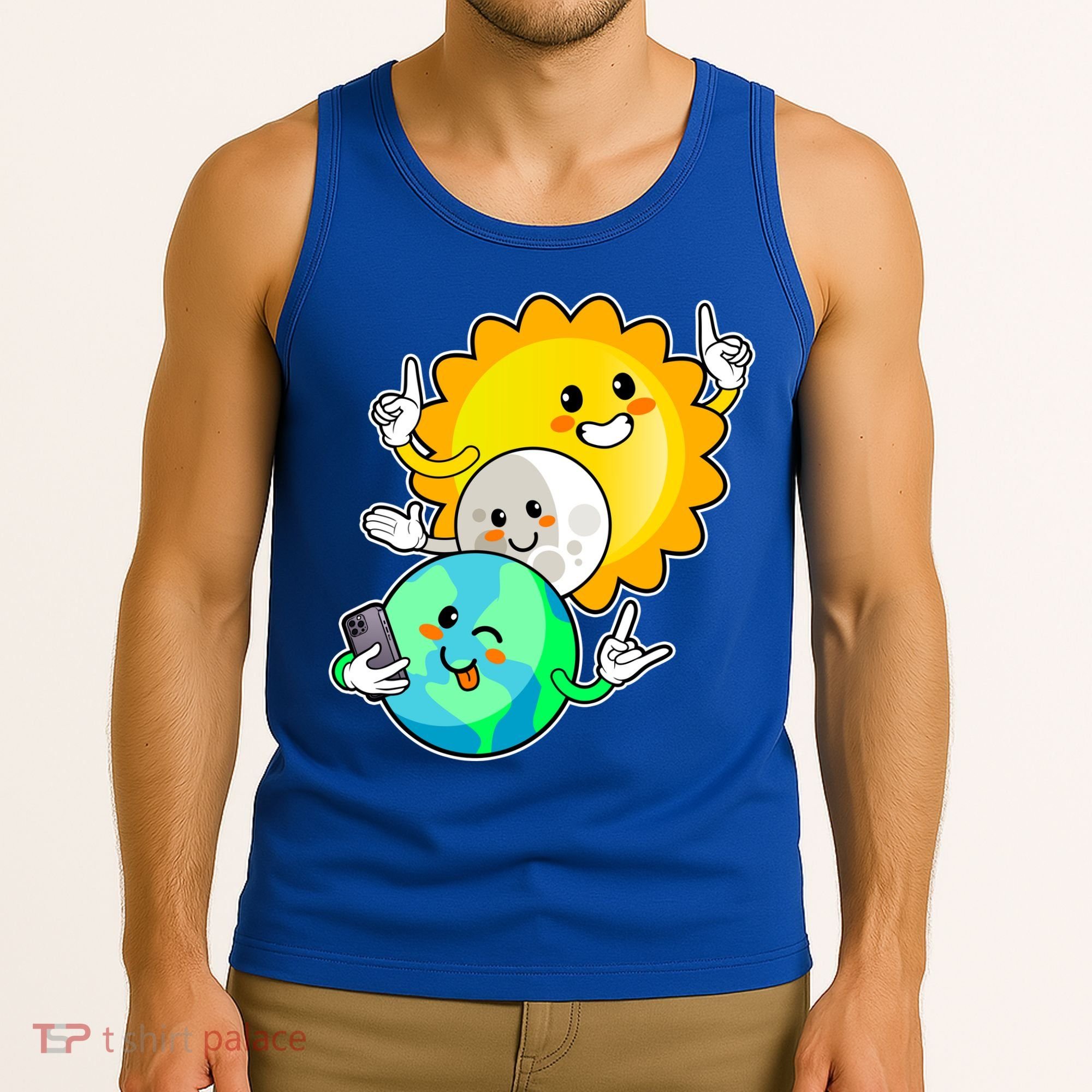 Funny Cute Total Solar Eclipse Earth Moon Sun Selfie Tank Top