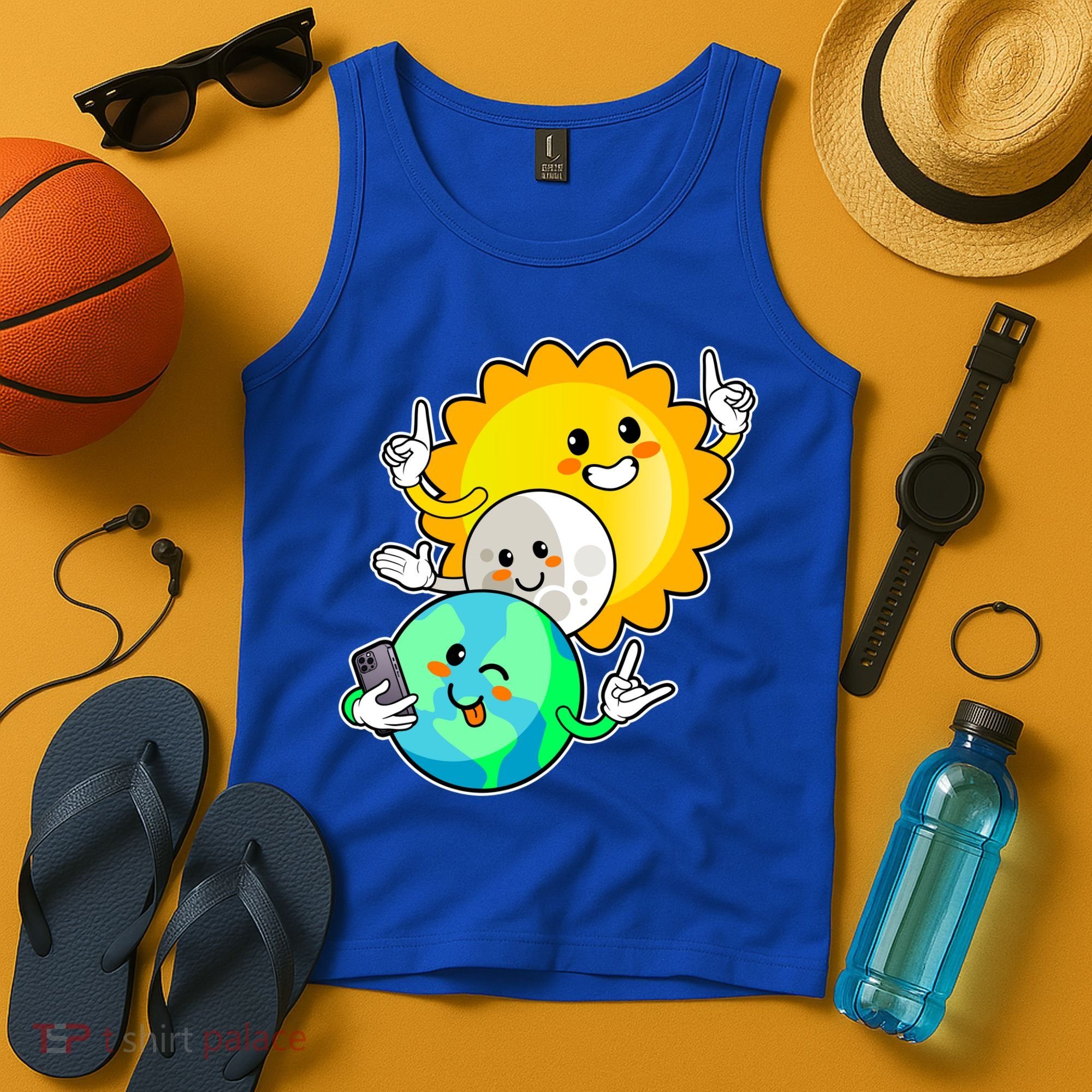 Funny Cute Total Solar Eclipse Earth Moon Sun Selfie Tank Top