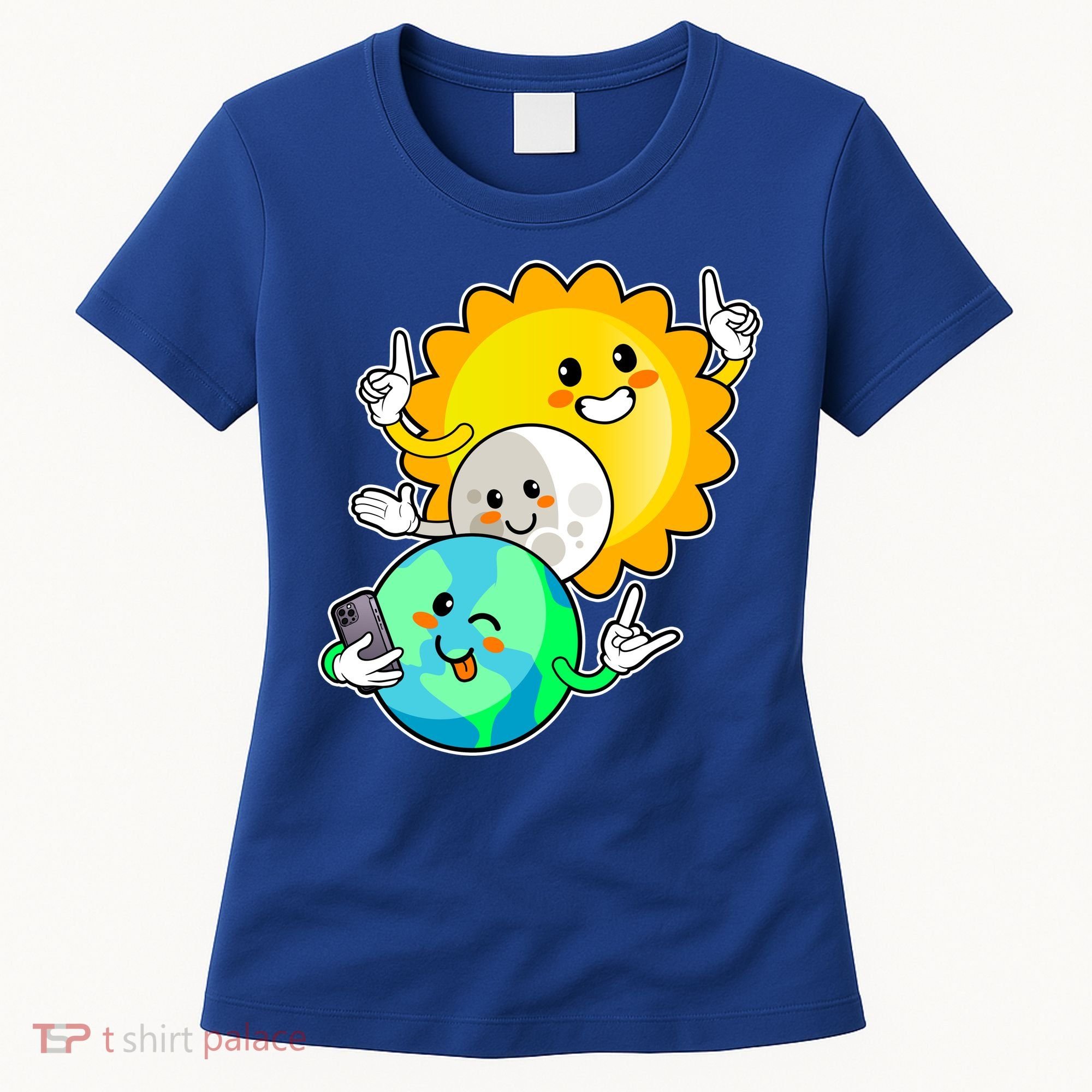 Funny Cute Total Solar Eclipse Earth Moon Sun Selfie Women's T-Shirt