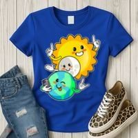 Funny Cute Total Solar Eclipse Earth Moon Sun Selfie Women's T-Shirt thumb 3